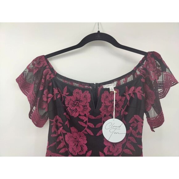 Cloud Ten Canyon Lace Black Romper Dress with Maroon Embroidery Dress Shorts Siz - Picture 14 of 16